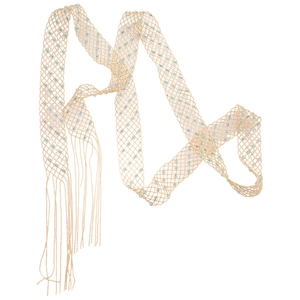 Elegant gold mesh hollow necklace with blue pearls and tassel fringe for women