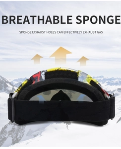 Detail of breathable sponge layer and air exhaust holes on yellow ski goggles