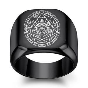 Men's matte black stainless steel ring with Seven Archangels seal engraving