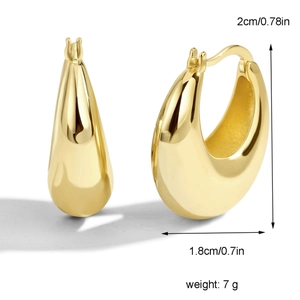 Polished gold-plated chunky C-shape hoop earrings, 2cm height, minimalist drop style