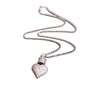 Elegant S925 silver crown heart pendant necklace with shimmering zircon stones for women