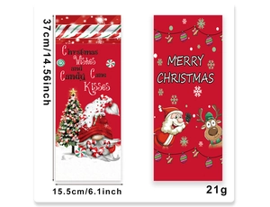 Detailed view of Christmas wine bottle bags with Santa and reindeer patterns and dimensions