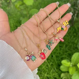 Collana Con Ciondolo Tema Viaggio Placcata Oro 18K Rame Smalto Zircone Gioielli Vacanze Estive Per Donna Moda Carina