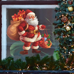 Christmas Santa Claus wall sticker with gift bag for festive home window decoration
