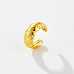Elegant gold plated S925 silver ear cuff with vintage croissant twist design on white background