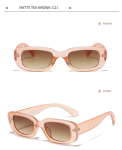 Dual view of matte tea-brown small frame sunglasses showing front and 45-degree angle
