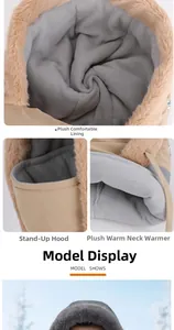 Detail of winter trapper hat with thick plush lining and integrated face mask