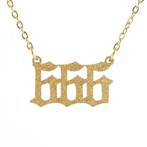 Angel Number Necklace Stainless Steel 18K Gold Plated Gothic Font Lucky Number Frosted Glitter Jewelry Women Men