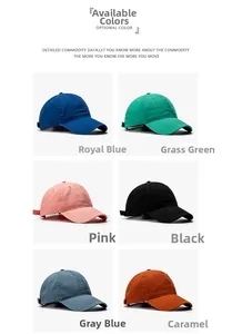 Classic cotton baseball cap assortment in royal blue, green, pink, black, grey and caramel