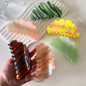 Large Acetate Hair Claw Clip Wave Edge Shell Shape Colorful Stripe Marble Pattern Elegant Shark Clip For Women Updo