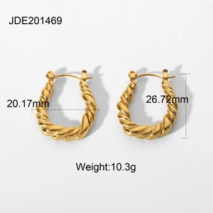 Detailed dimensions of 20mm gold twisted stainless steel hoop earrings with weight data