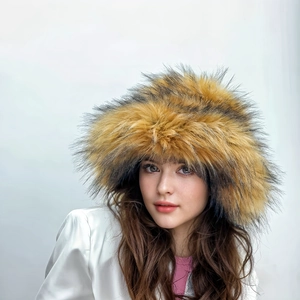 Close-up of thick faux fur material showing high-quality khaki and black texture