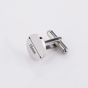 Detailed view of a 15mm round silver polished cufflinks with T-bar design for men