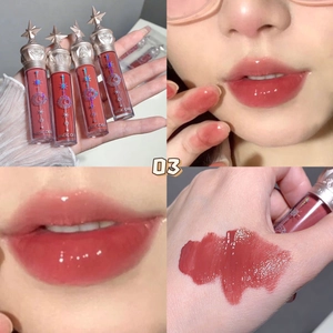 Mirror Lip Glaze Watery Texture Long Lasting Starry Moon Design Non-Stick Cup Hydrating Glossy Lip Tint For Women Elegant Makeup