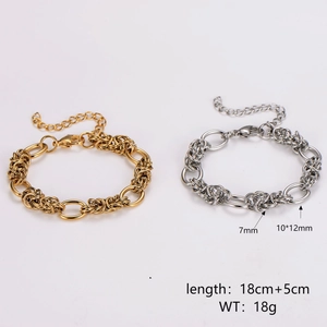 Fashionable chunky gold and silver hollow chain link bracelets with adjustable extension