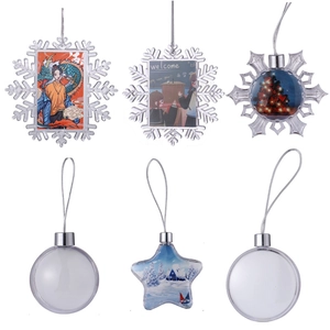 Weihnachtsanhänger Transparent Kunststoff Schneeflocke Stern Rund Feiertag Baum Deko DIY Bilderrahmen Blanko