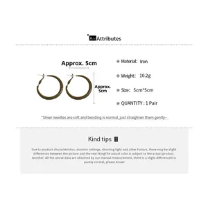 Detailed sizing chart for large 5cm geometric round hoop earrings in coffee brown finish