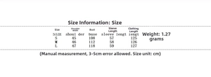 Size chart detail for British style long coat with tassel fringe and belt measurements