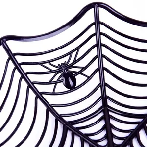Creative black spider web fruit bowl with spider ornament for Halloween table decoration