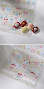 Detailed view of 5D embossed bow and lace nail stickers showing 3D texture on nails