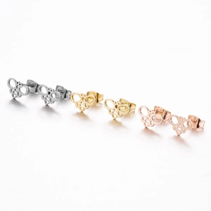Minimalist hollow bee stud earrings in silver, gold and rose gold stainless steel set