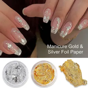 Paillettes de feuilles d'or et d'argent pour décoration d'ongles en pots DIY