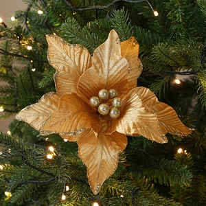 26cm glitter gold velvet artificial Christmas flower for DIY wreath decorations