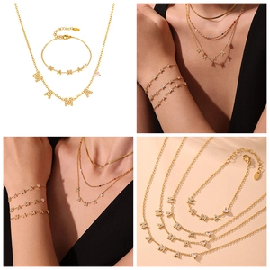 Détail de l'ensemble collier et bracelet MAMA cœur en or 18 carats avec zircons brillants