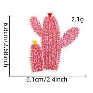 Detail of pink cactus embroidery patch with floral accents, size 6.8x6.1cm for party decor