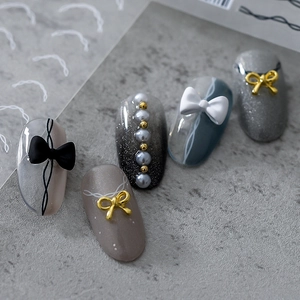 Stickers à ongles japonais avec nœuds 3D, perles et textures de lignes d'art mates