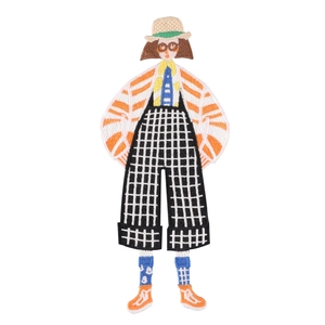 Embroidered cartoon girl patch with straw hat and striped shirt for DIY clothing decor
