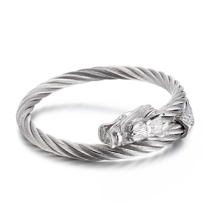 Bracelet jonc tête de dragon en acier inoxydable plaqué 18k pour homme au style punk
