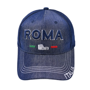 Casquette vintage en denim lavé bleu marine avec broderie ROMA et logo Italia brodé