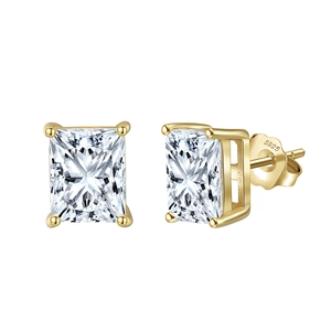Elegant 925 sterling silver gold plated square zircon stud earrings for women