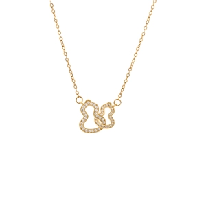 Collier élégant en acier titane doré avec pendentif double gourde et zircons