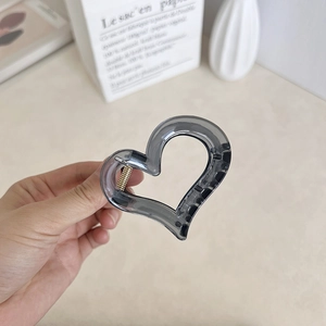 Smoky grey translucent heart-shaped hair claw clip made of premium acrylic for women