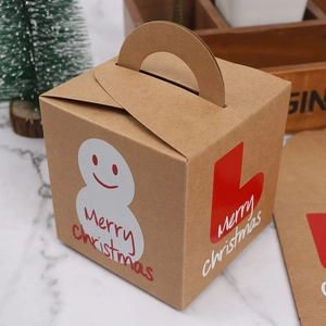 Christmas Gift Boxes Kraft Paper Foldable Candy Packaging Boxes With Handle Snowman Pattern For Holiday Party Favors