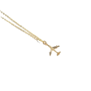 Minimalist 14K gold plated airplane pendant necklace with a fine O-chain structure