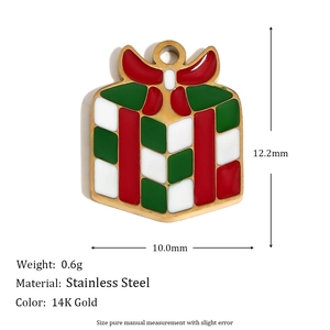 Detail of Christmas gift box pendant in 14K gold plated stainless steel with dimensions