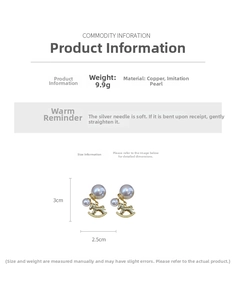 Detail view of gold rocking horse pearl earrings with size 3cm x 2.5cm specifications