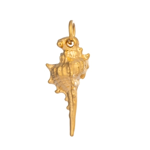 Detail of 18K gold-plated stainless steel seashell pendant with a polished finish