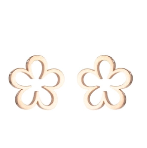 Elegant rose gold hollow five-petal flower stud earrings with minimalist geometric design