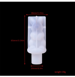 Detailed rabbit silicone mold dimensions with 85mm height and 19g weight specs