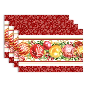Set of 4 Christmas snowflake table mats with festive ornaments and pine needles