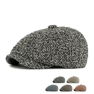 Casquette Gavroche Vintage Style Britannique Tweed Réglable Chapeau Octogonal Pour Hommes Femmes Automne Hiver Rétro Plate