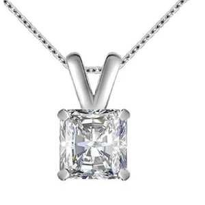 Sparkling square cut zircon pendant necklace with silver chain in 4-prong setting