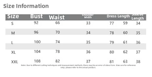 Detailed size chart for French style luxury two-piece set including bust and waist measurements