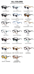 Matrix layout displaying 20 color options of premium matte square frame sunglasses