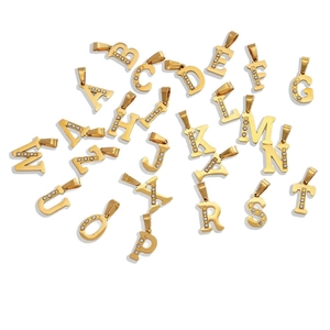 Lot de breloques alphabet A-Z en acier inoxydable doré 18K avec incrustations de zircons