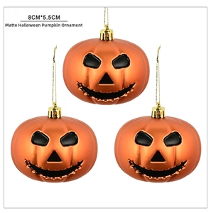 Three-piece set of 8cm matte orange Halloween pumpkin ornaments with black facial patterns